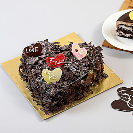 Send Fresh baked irresistible Black Forest Half Kg Square Cake decorated  with Red Cherries - Infnity Gift Shop